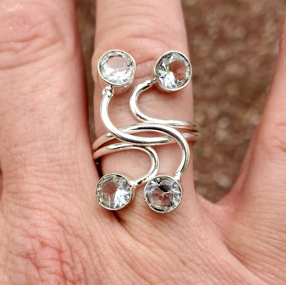 New Unique White Topaz Silver Ring.